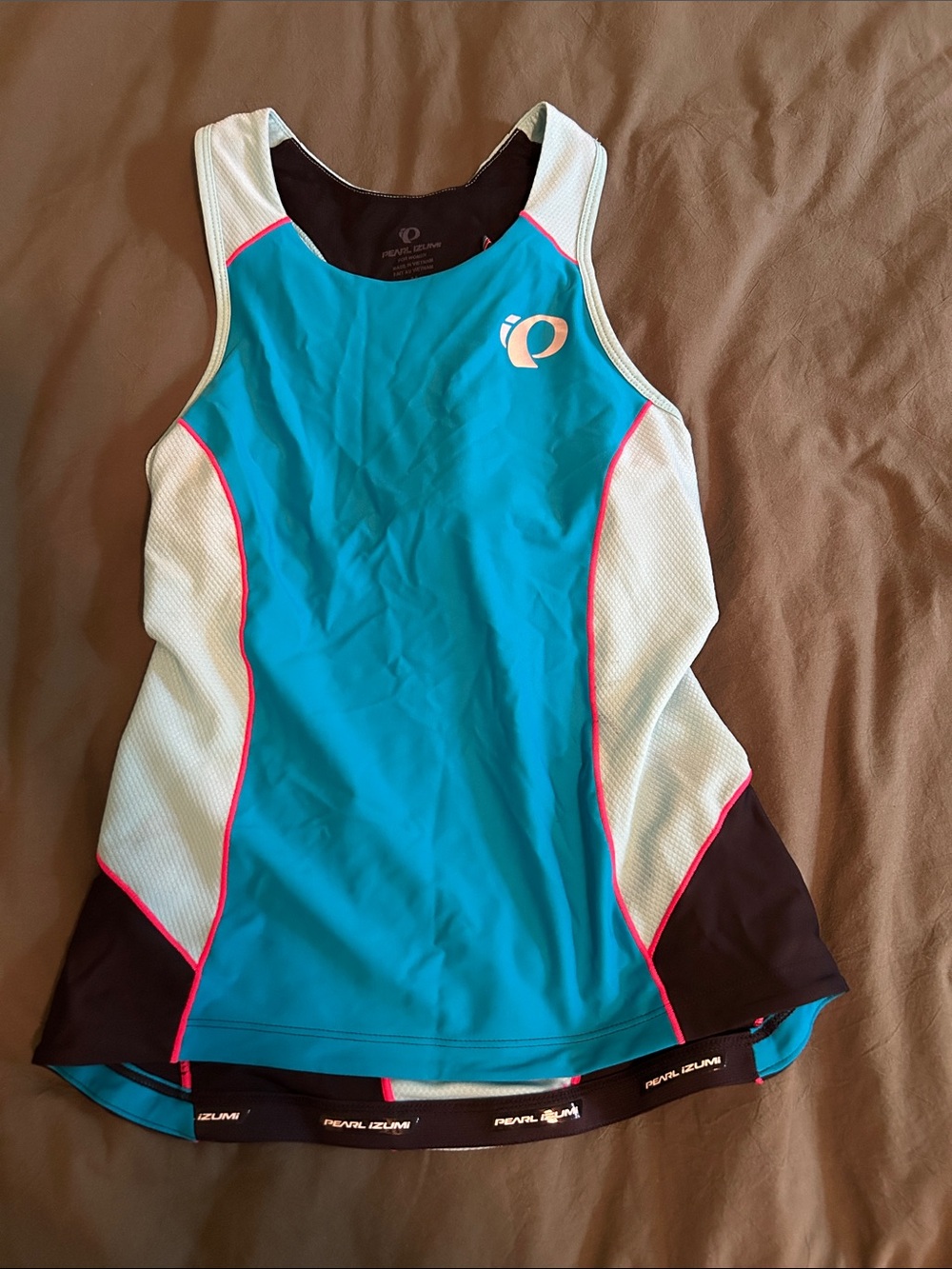 Pearl Izumi Bright Aqua Performance Tank with White Panels and Pink Trim
